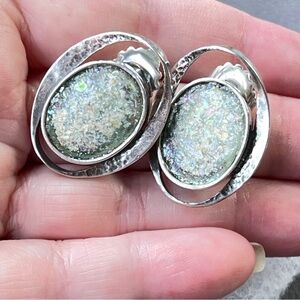 Ancient Roman Glass Sterling Silver Designer Earrings Signed